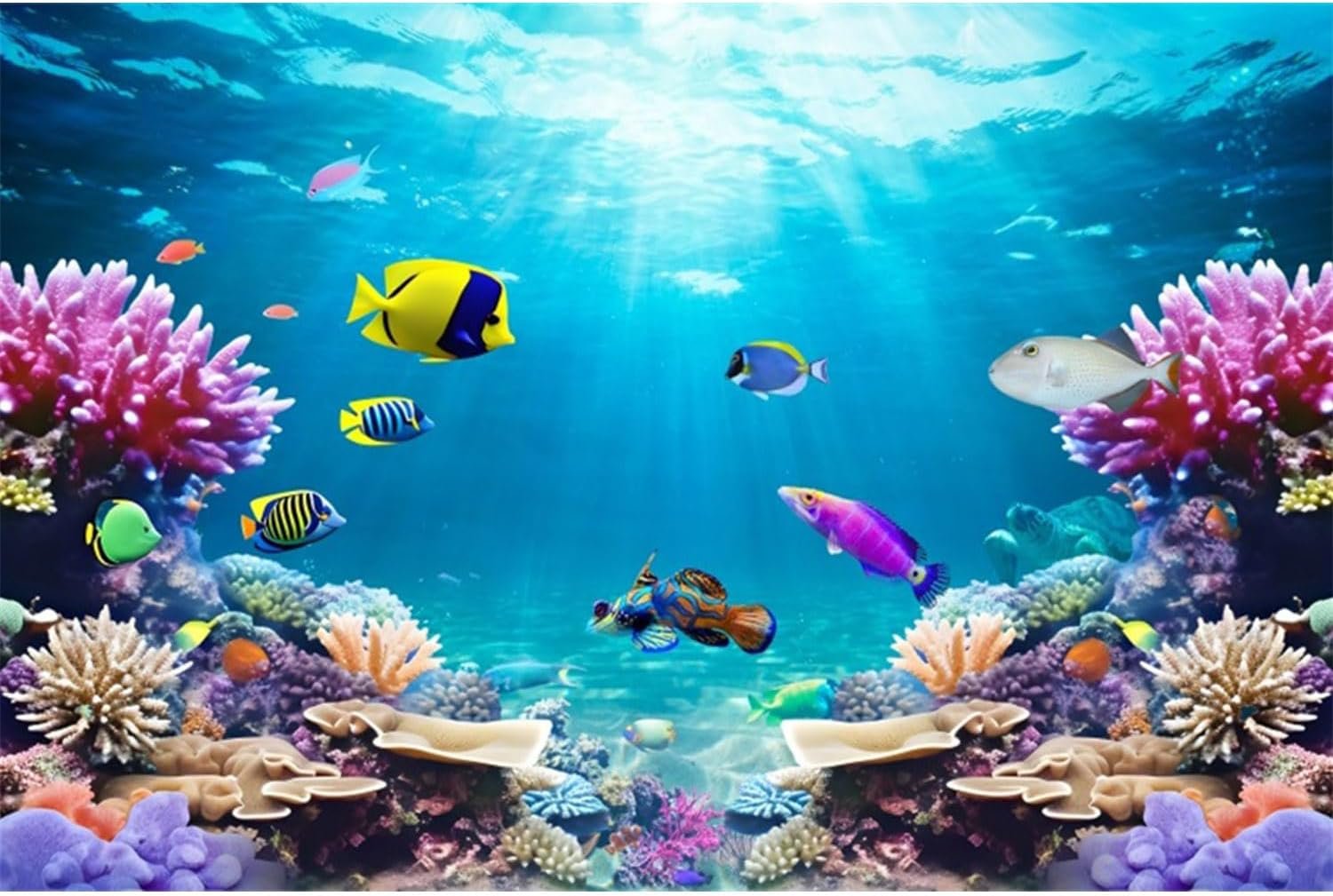 30×18 in Underwater Aquarium Backdrop Tropical Coral Fish Tank Background | AWERT Undersea Colorful Tropical Fish Polyester Terrarium Background