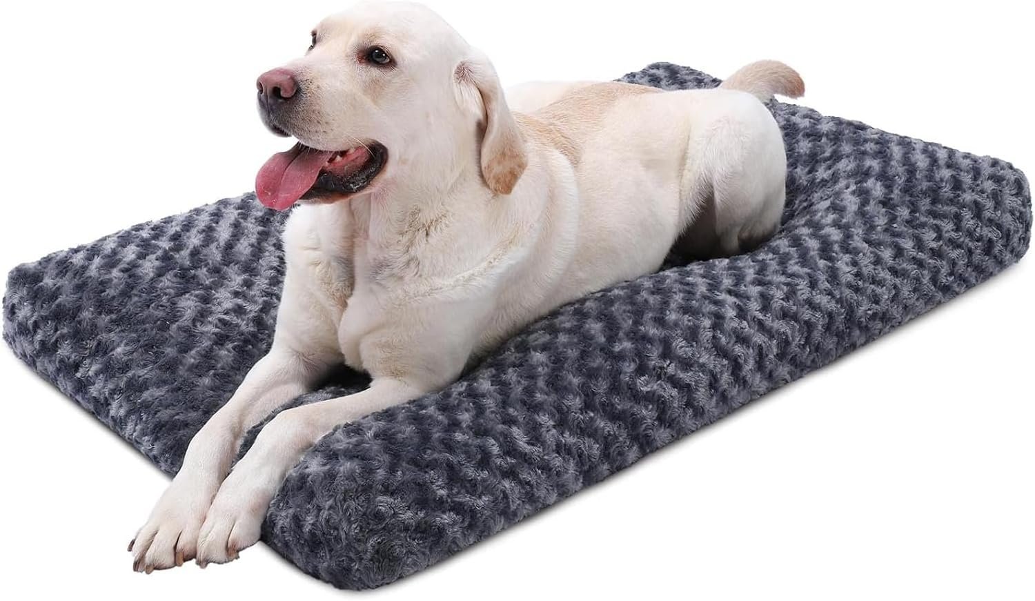 KSIIA Washable Dog Beds Large Sized Dog Crate Bed Pet Mat 41″x27″ Dark Gray | Deluxe Plush Comfy Kennel Pad, Anti-Slip Bottom,Deep Sleeping Mat for Large Dogs,Machine Washable for Easy Cleaning