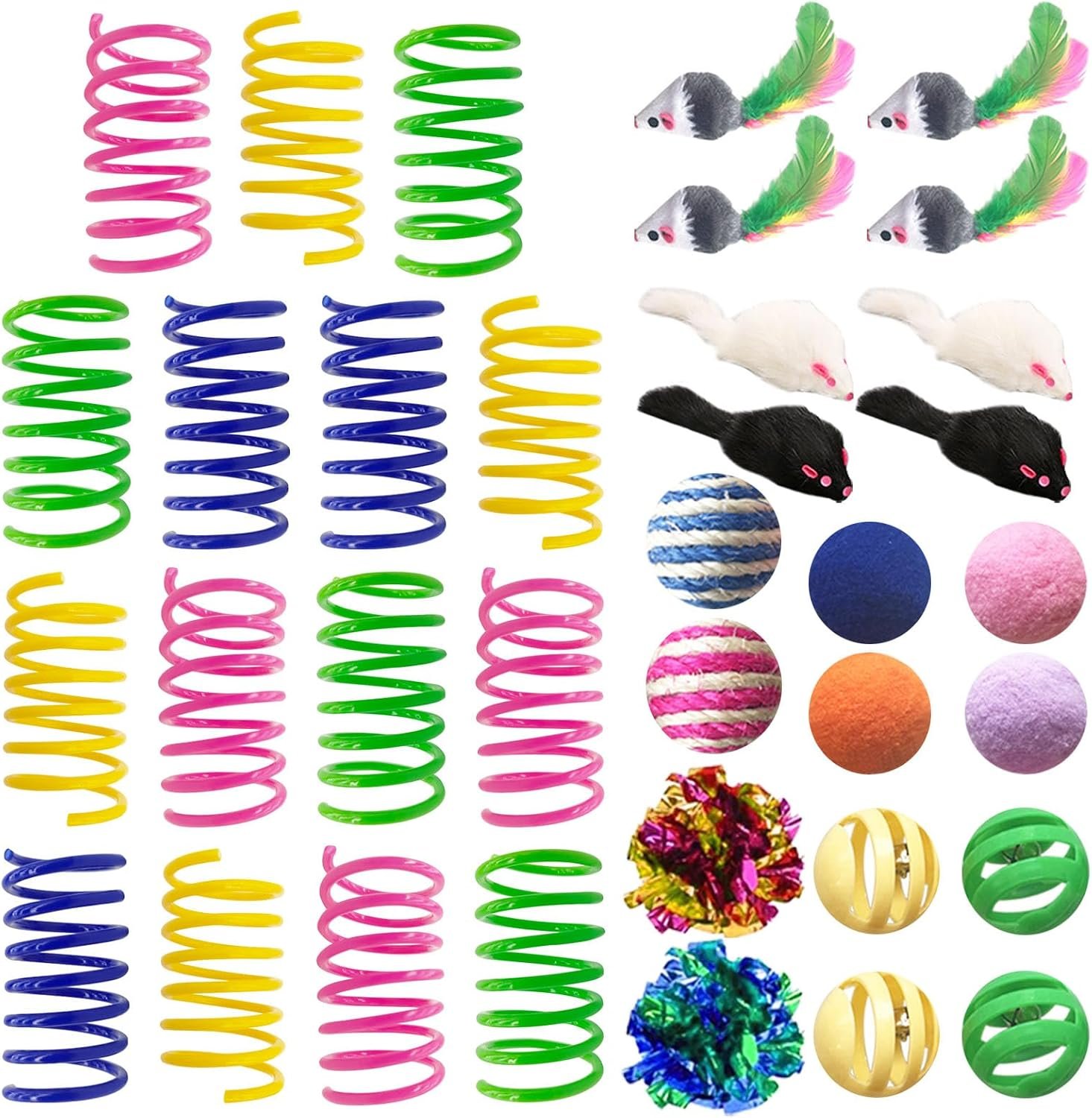 Cat Toys for Indoor Cats, 35 Packs Interactive Cat Toys Set for Kitten | Cat Toy Set with Colorful Spring, Mouse & Bell Ball, Variety Pack for Bored Kittens & Adults Self Play, Cat Toy Bulk