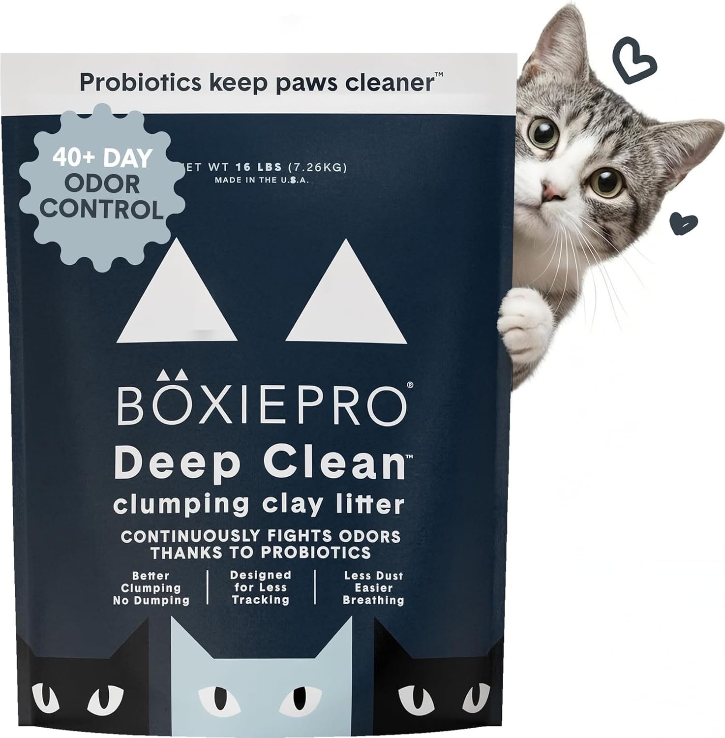 Boxie Probiotic Cat Litter, 40 Day Control, Clumping Clay Kitty Litter, Odor Eliminating Probiotics, Dust-Free, No Fragrances No Fillers, 16 lb