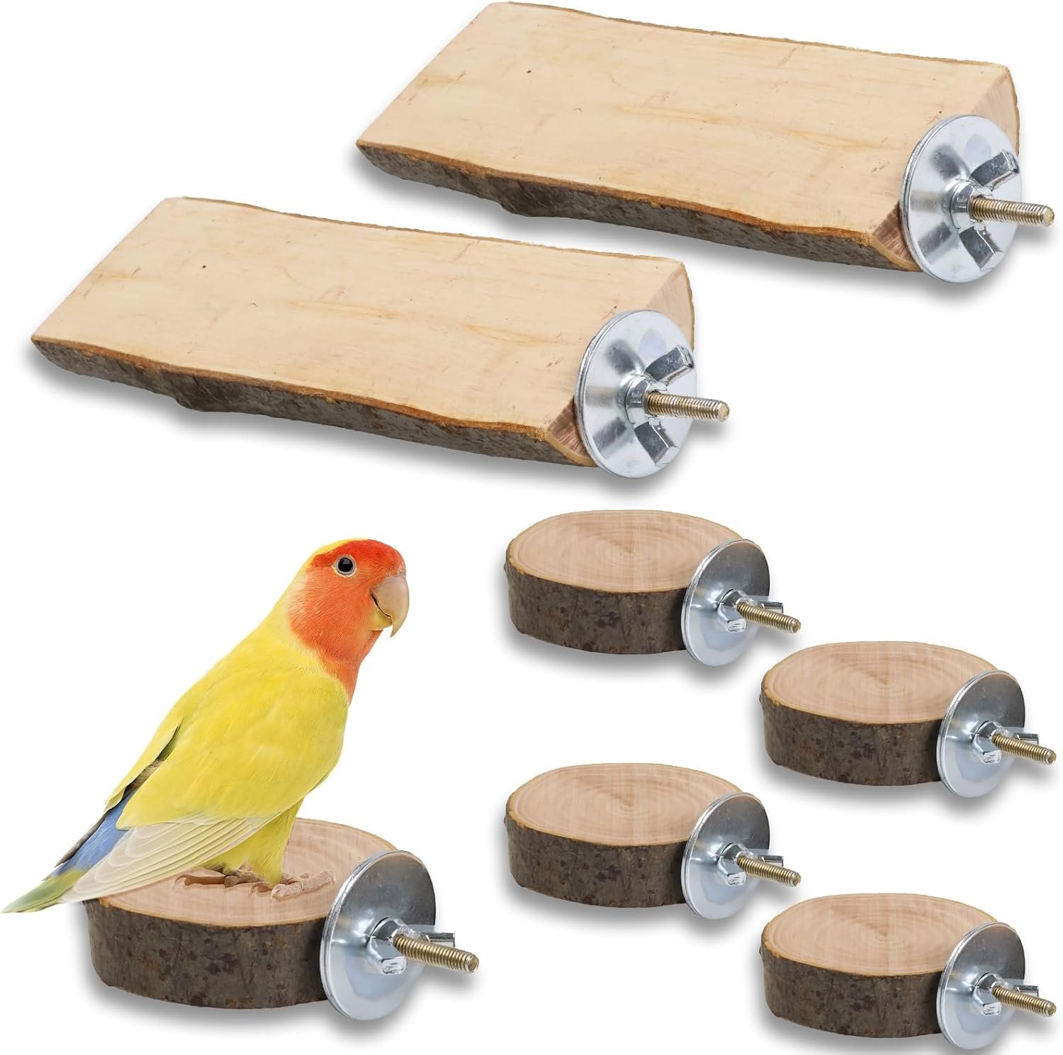 6 PCS Natural Wood Bird Perches Stand for Cage,Bird Perches for Bird Cages,Bird Cage Perch with Bolt and Wing Nut,Parrot Perch for Budgies Cockatiels Parakeets Conures