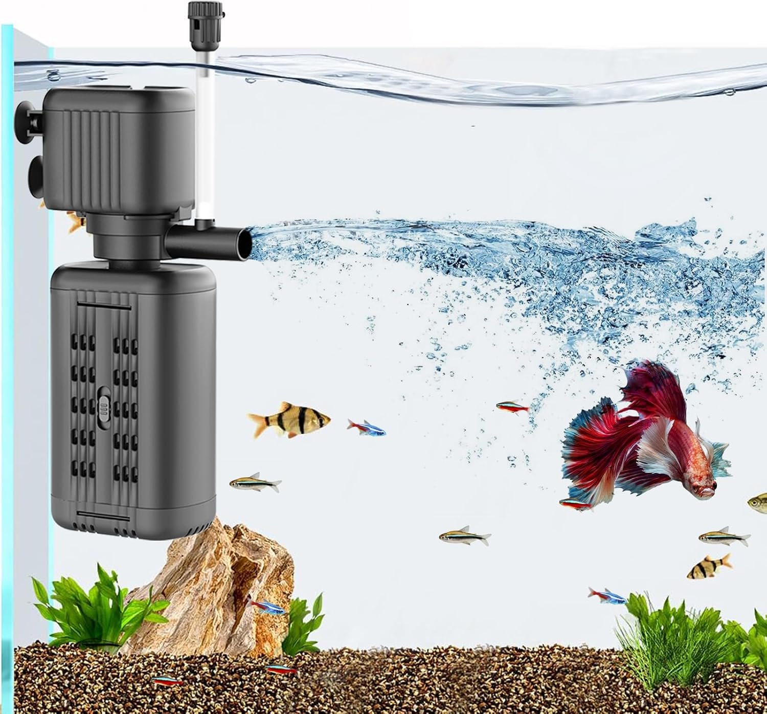 40-150 Gallon Internal Aquarium Filter, 4-in-1 Submersible Power Fish Tank Filter with Water Pump, Wave Maker & Air Bubbler for Large Fish Tanks, Turtle Tanks, and Koi Ponds（15W ）