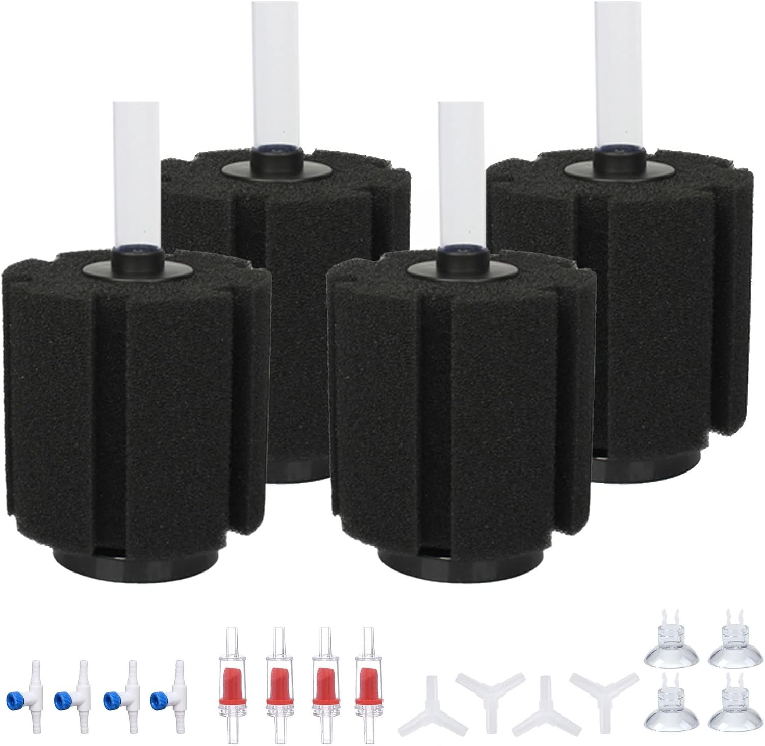 ALEGI 4 Pcs Large Aquarium Sponge Filter for 40-80 Gal Betta Fish Tank | With Suction Cups, Check Valves, For Breeding Fry Betta Shrimp Fish Tank