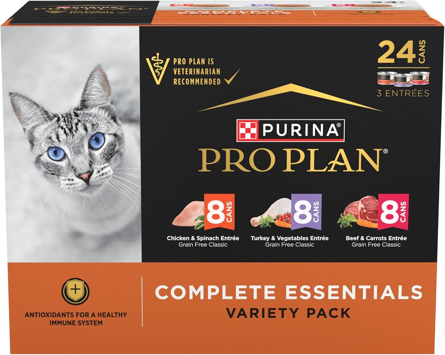 Purina Pro Plan Complete Essentials Wet Cat Food Pate Variety, (24) 3 oz