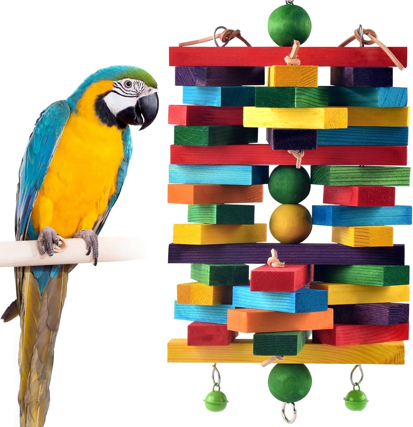 ERKOON Extra Large Bird Parrot Toys for Macaws, African Grey, Amazon Parrots Multicolored Natural Wooden Blocks Parrot Chewing Toy Bird Cage Bite Toy