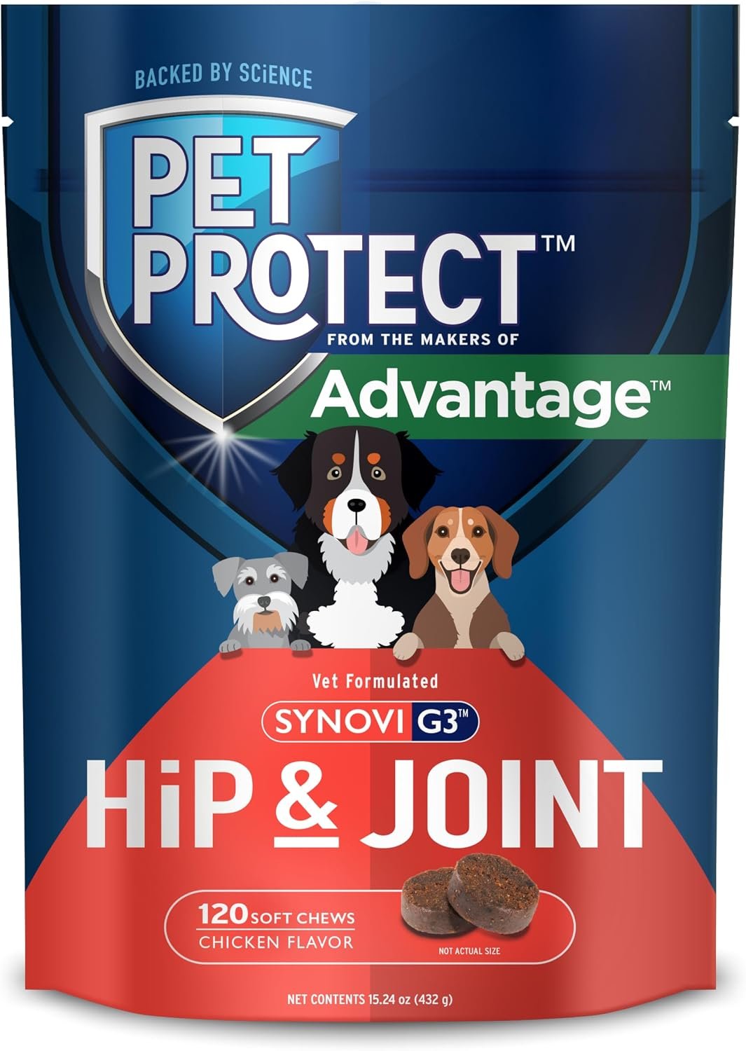 Pet Protect Hip & Joint Supplement for Dogs, Chicken Flavor 120ct