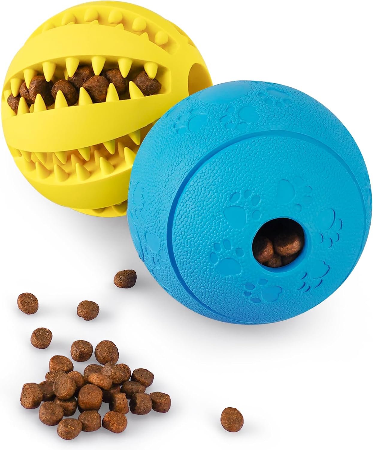 HIPPIH Dog Puzzle Toy 2 Pack, Interactive Dog Toys for Treat Dispensing | Durable Puppy Enrichment Toys, Dog Treat Ball for Teething, Slow Feeder, IQ Training, Yellow-2.75”, Blue-3.14”