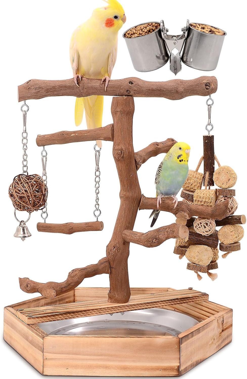 LIMIO Natural Grape Wood Bird Parakeet Playground – Perch Stand for Parakeets, Cockatiels, and Small Birds Toys