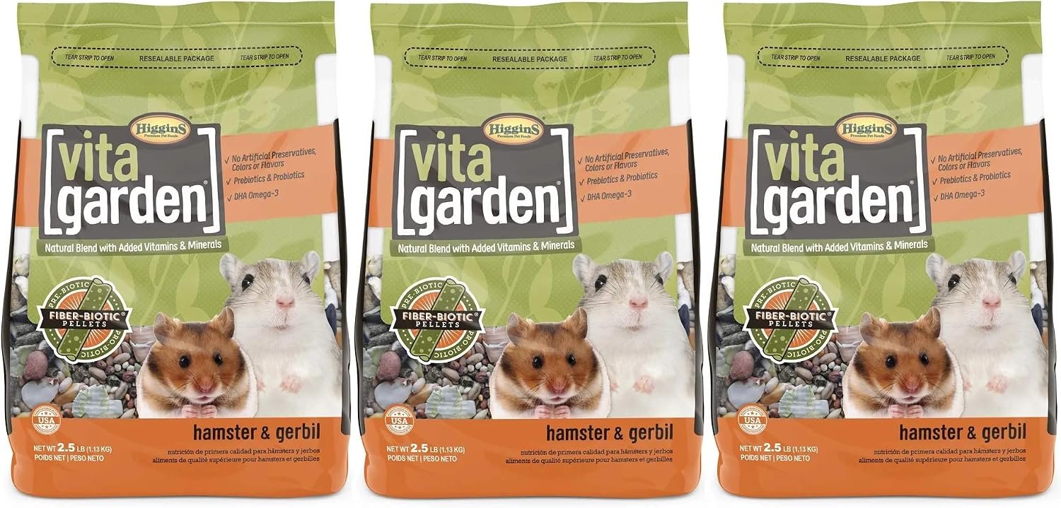 Higgins 3 Pack of Vita Garden Hamster and Gerbil Food, 2.5 Pounds Each, with Fiber-Biotic Pellets