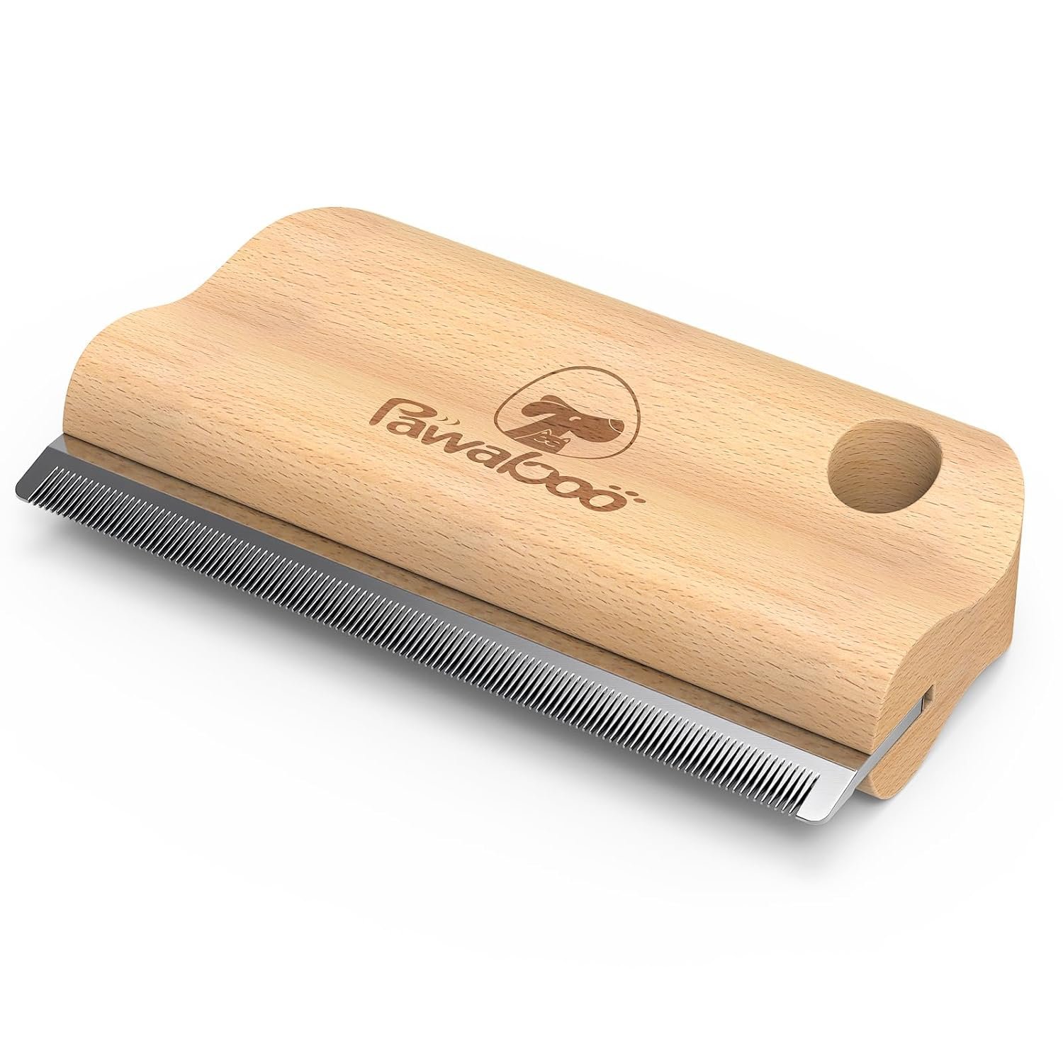Pawaboo Deshedding Brush for Dogs & Cats, Dog Hair Removal Comb with Ergonomic Gripping, Wooden Grooming Shedding Brush for Long Hair Dogs and Cats, Hangable Pet Cleaning Comb Supplies, 5.1 Inch