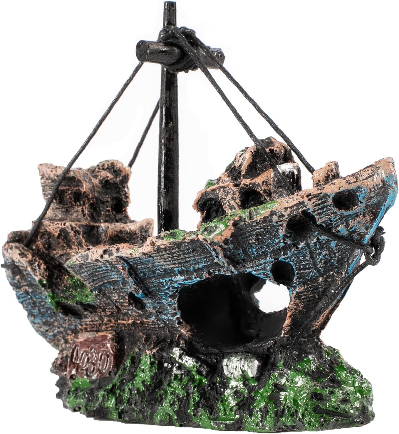 Shipwreck Fish Tank Decoration, Resin Aquarium Ornament for Fish Favors