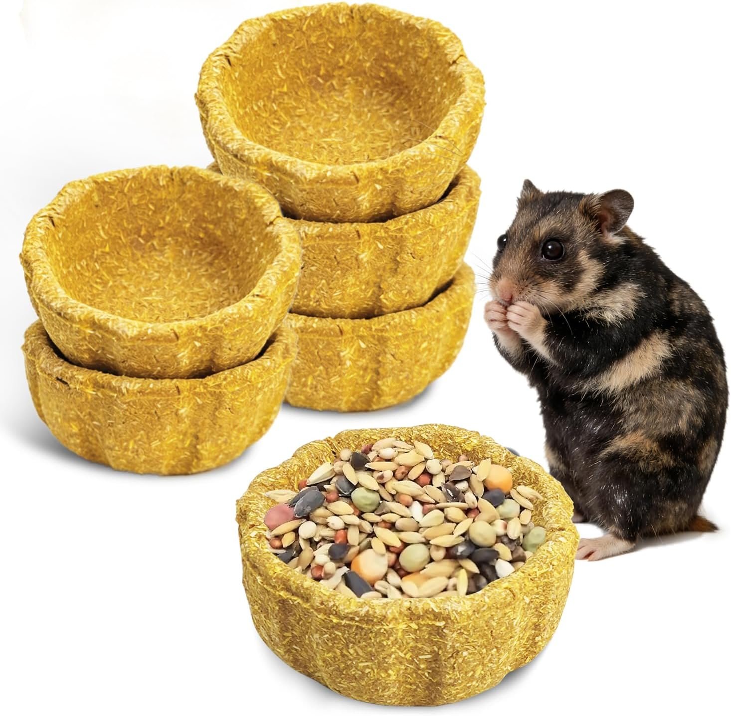 BNOSDM 6 Pcs Hamster Edible Premium Timothy Hay Chew Bowl Pumpkin Blend Rabbit Treats for Teeth Chewing Chinchilla Chew & Decor Toys for Syrian Dwarf Hamsters Gerbils Mice