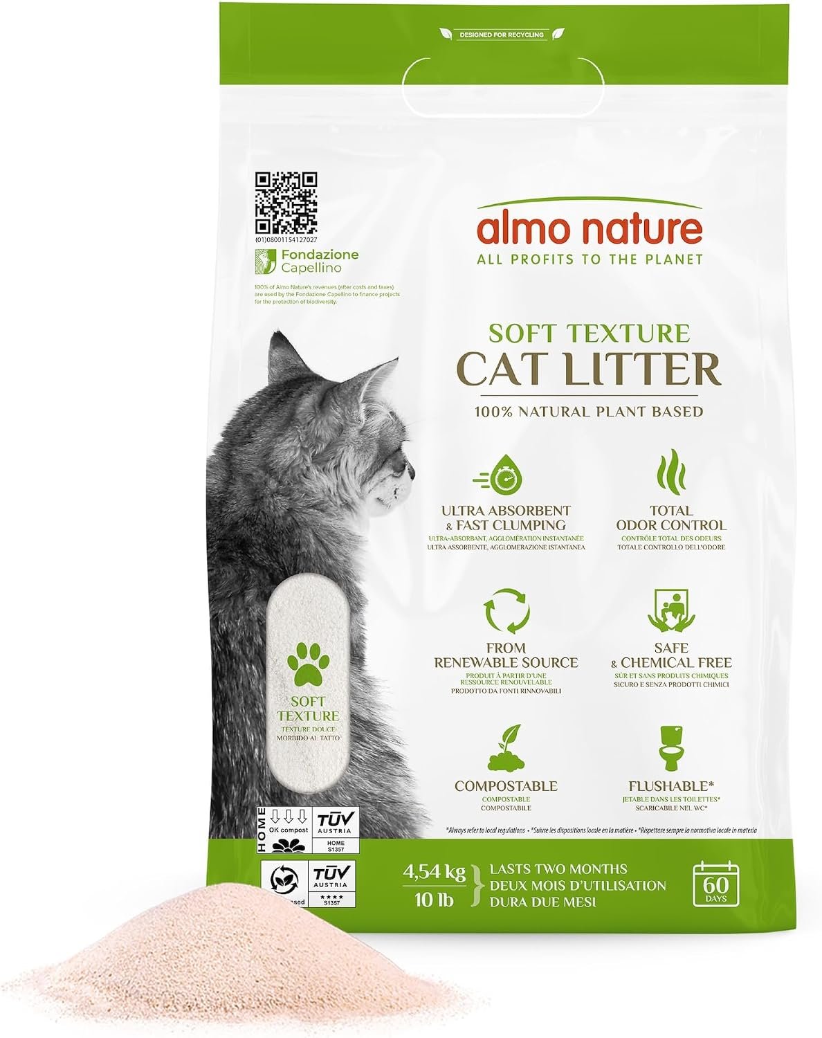 Almo Nature Soft Texture Cat Litter 10 lbs – Plant-Based, Clumping, Biodegradable, Non-Toxic, Compostable, Eco-Friendly, Odor Control, Low Dust, Safe for Cats & Kittens