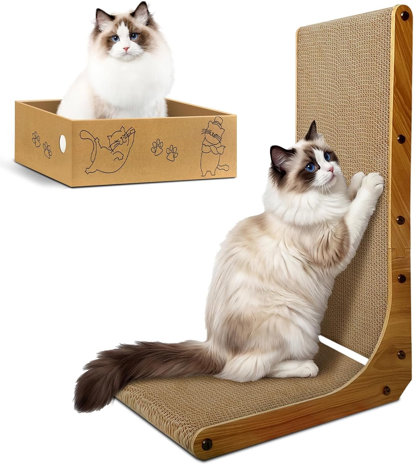 Cat Scratcher, L-Shaped Cat Scratching Pad with Box, 26 Inch, Large