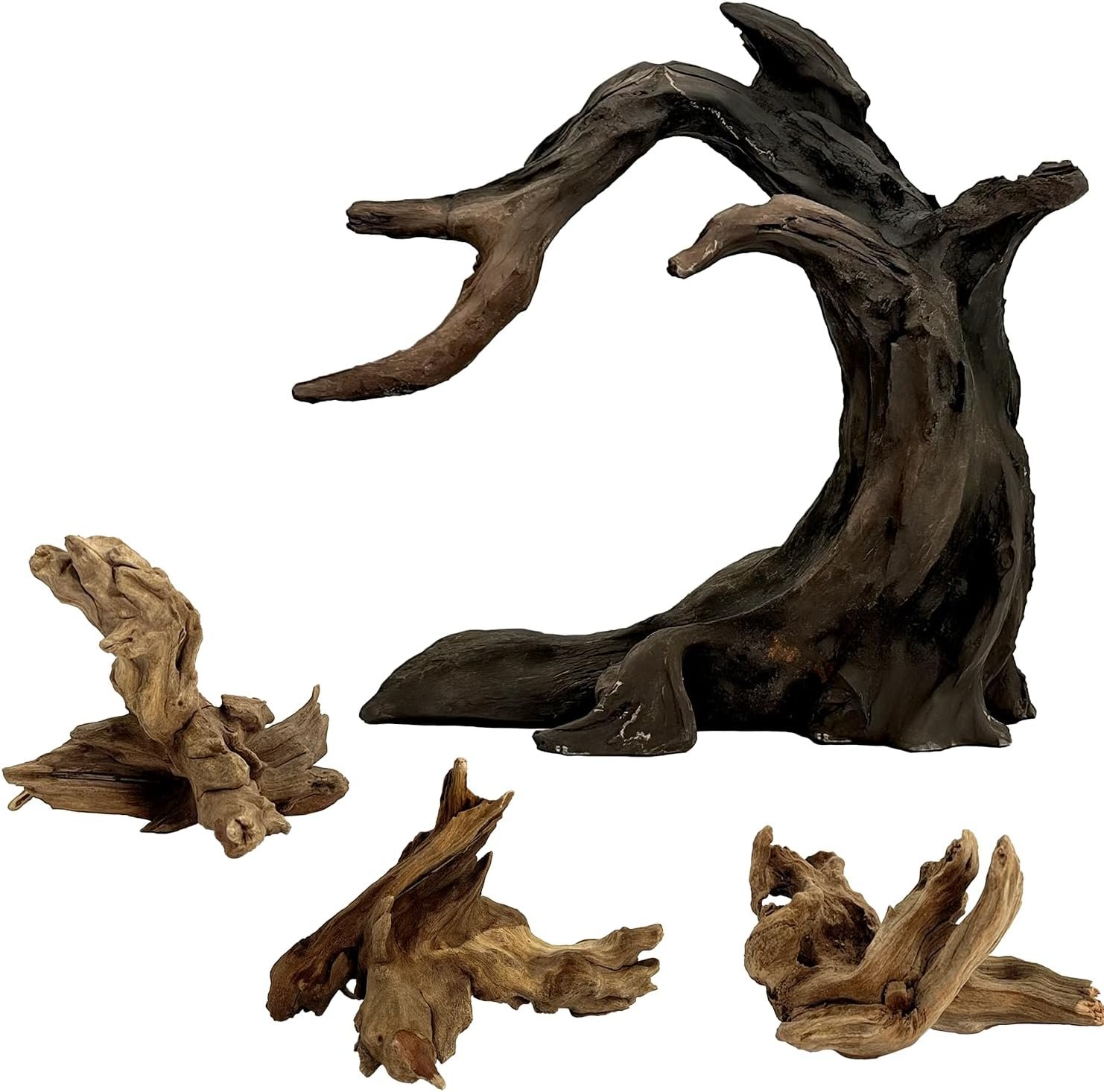 Aquarium Driftwood Decor Set, 1 Anubias Model & 3 Small 2-4″ Wood | Natural Resin Aquascaping Accessory for Fish Tank Landscape – Realistic Look, Safe for Fish, Ideal for Small to Medium Tanks