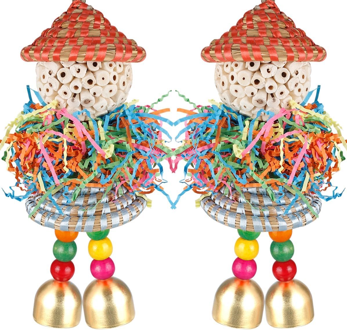 BBjinronjy 2PCS Bird Toys Parrot Foraging Shredder Hanging Toys Sola Balls with Bell for Small Parrots Parakeets Cockatiel Conures Love Birds Budgie Cage Toy