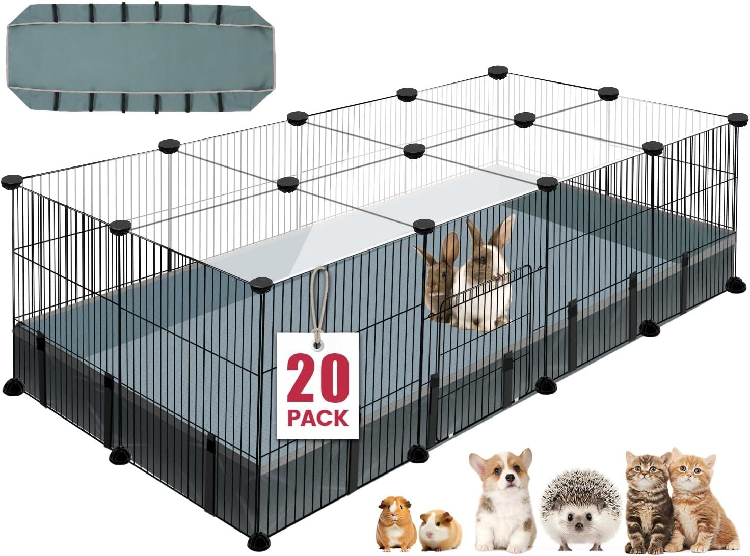 VISCOO 20 Panels Small Animal Playpen, 48″ x 24″ x 16″ Rabbit Cage