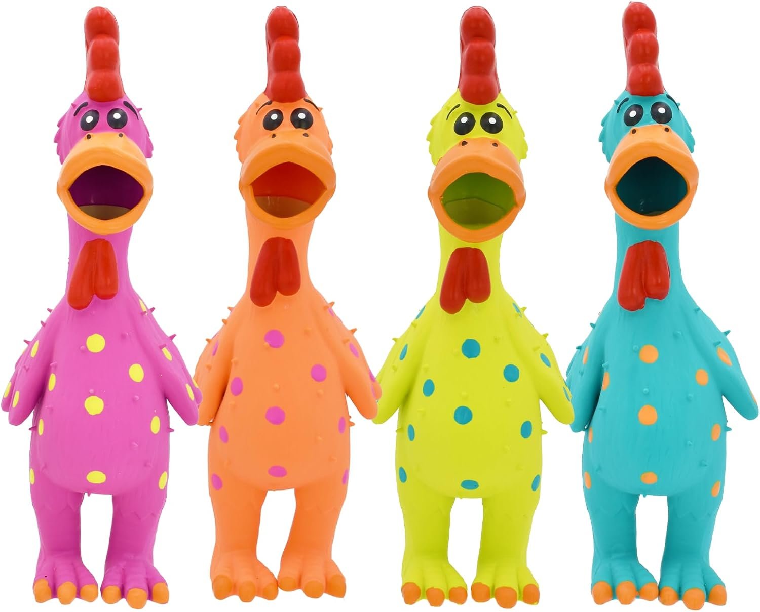 Multipet Polka Dot Globken Chicken Latex Dog Toy – Squeaky Toy for All Dogs – Easy-to-Clean Squeaky Toys – Latex Dog Toys for Playing (1 Count, 11.5”, Random Color Surprise)