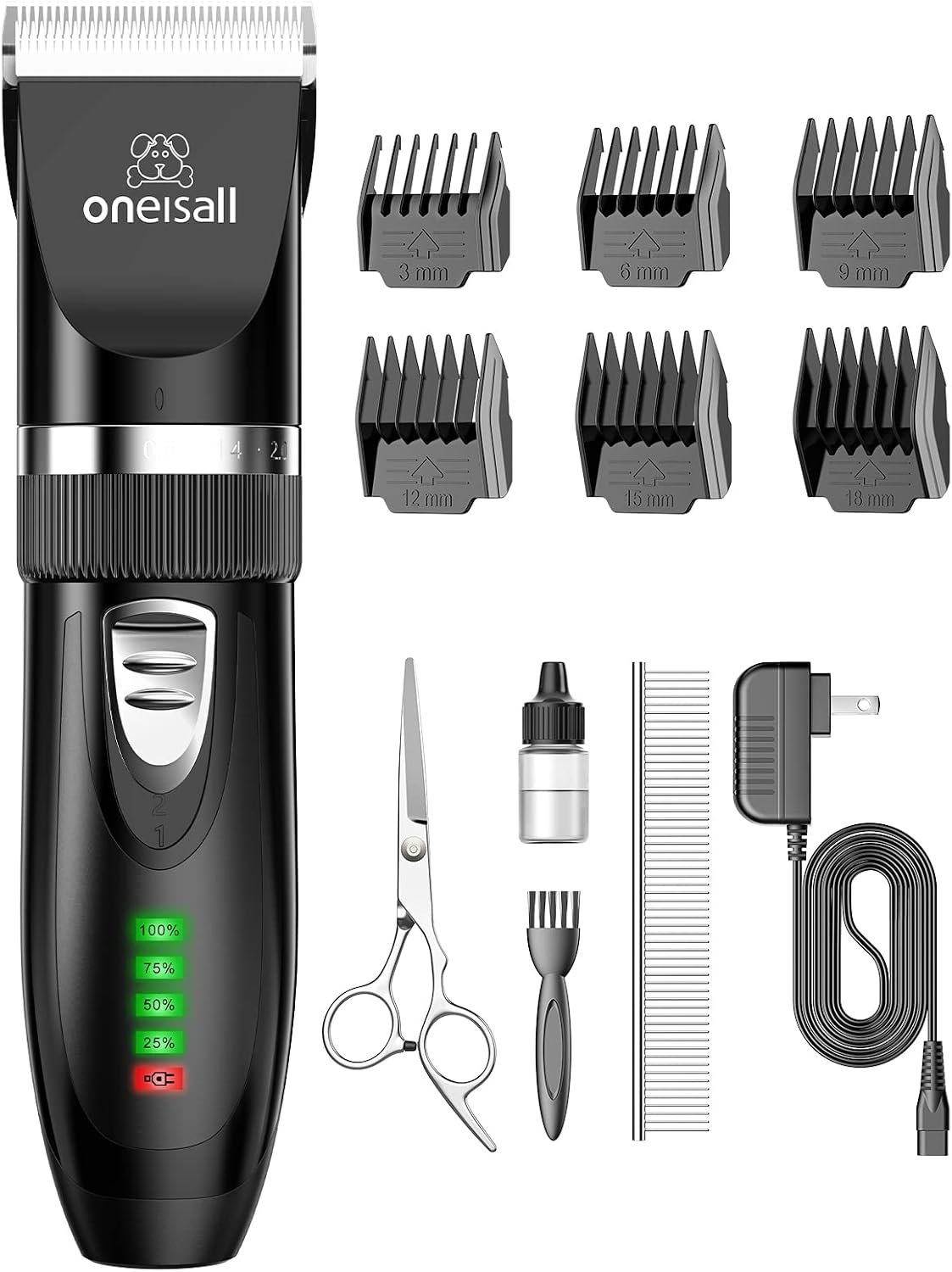 oneisall Quiet Cat Clippers for Matted & Long Hair 2-Speed Cat Grooming Kit | Cordless Pet Clippers for Cats, Small Dogs & Animals, 6 Guide Guards, 240mins Long Battery Life, With Scissors and Comb