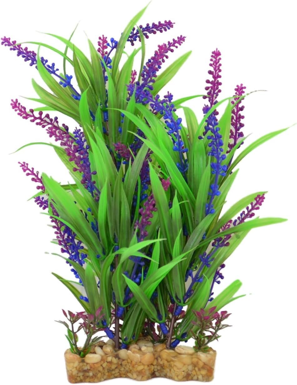 CNZ Aquarium Decor Artificial Plastic Plant, Green/Purple, 11-inch