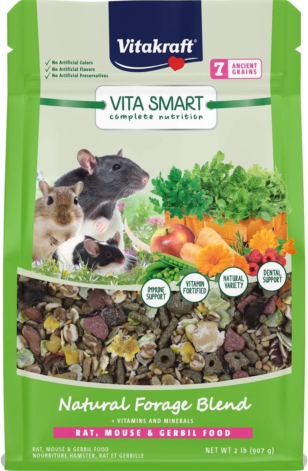 Vitakraft Vita Smart Rat Mouse and Gerbil Food 2 lb Bag with Wholesome Daily Nutrition Premium Seeds Grains Vegetables Fruits Fortified with Essential Vitamins Minerals for Small Pet Health