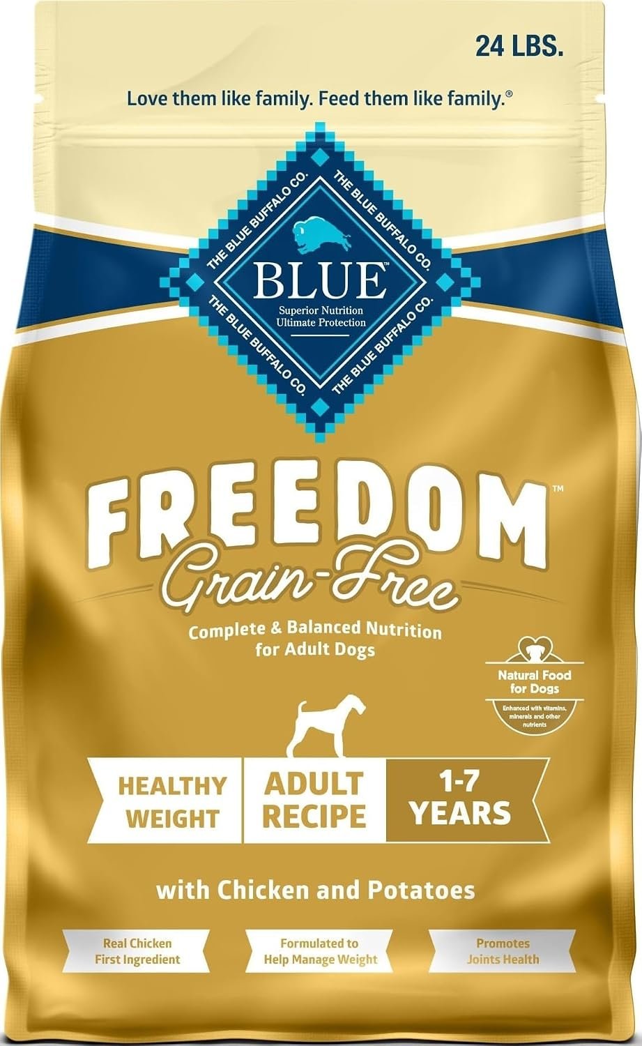 Blue Buffalo Freedom Chicken Adult Grain-Free Dry Dog Food, 24 lb | Healthy Weight Formula, L-Carnitine & Fiber for Weight Management, Antioxidant-Rich LifeSource Bits