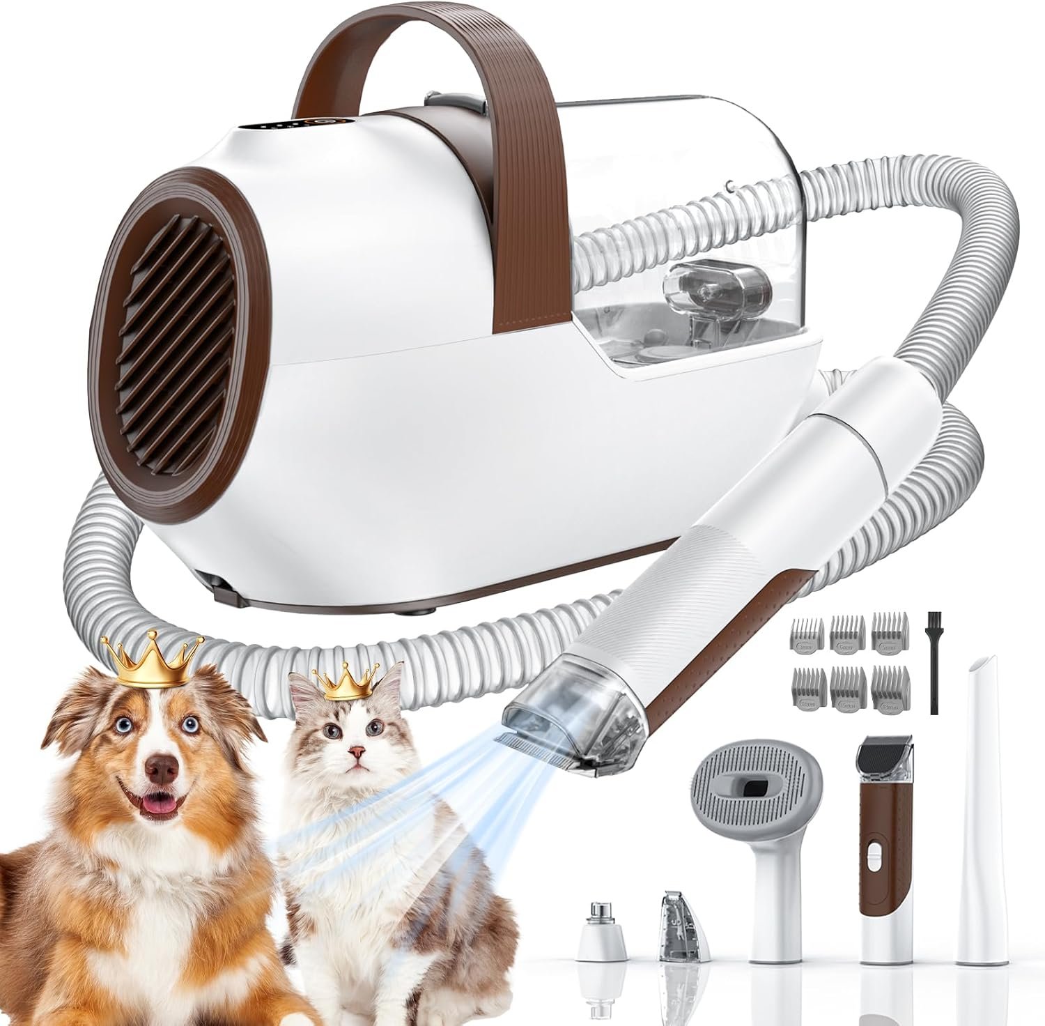 Dog Grooming Vacuum, Dog Grooming Kit with Pet Clipper Nail Grinder, 6 Pet Grooming Tools（Mahogany）