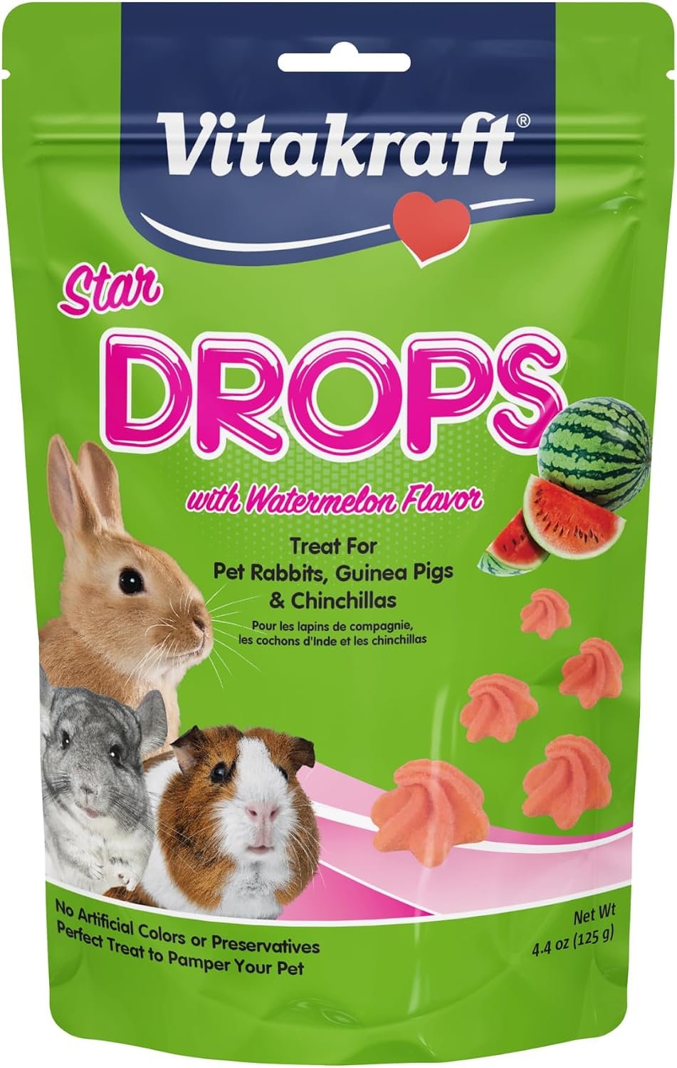 Vitakraft Drops Rabbit Guinea Pig Hamster Treats Watermelon Flavor 4.4 Ounce Bag Delicious Yogurt Enriched Drops with Fruity Flavor Nutritious Small Animal Snacks for Rabbits Guinea Pigs and Hamsters