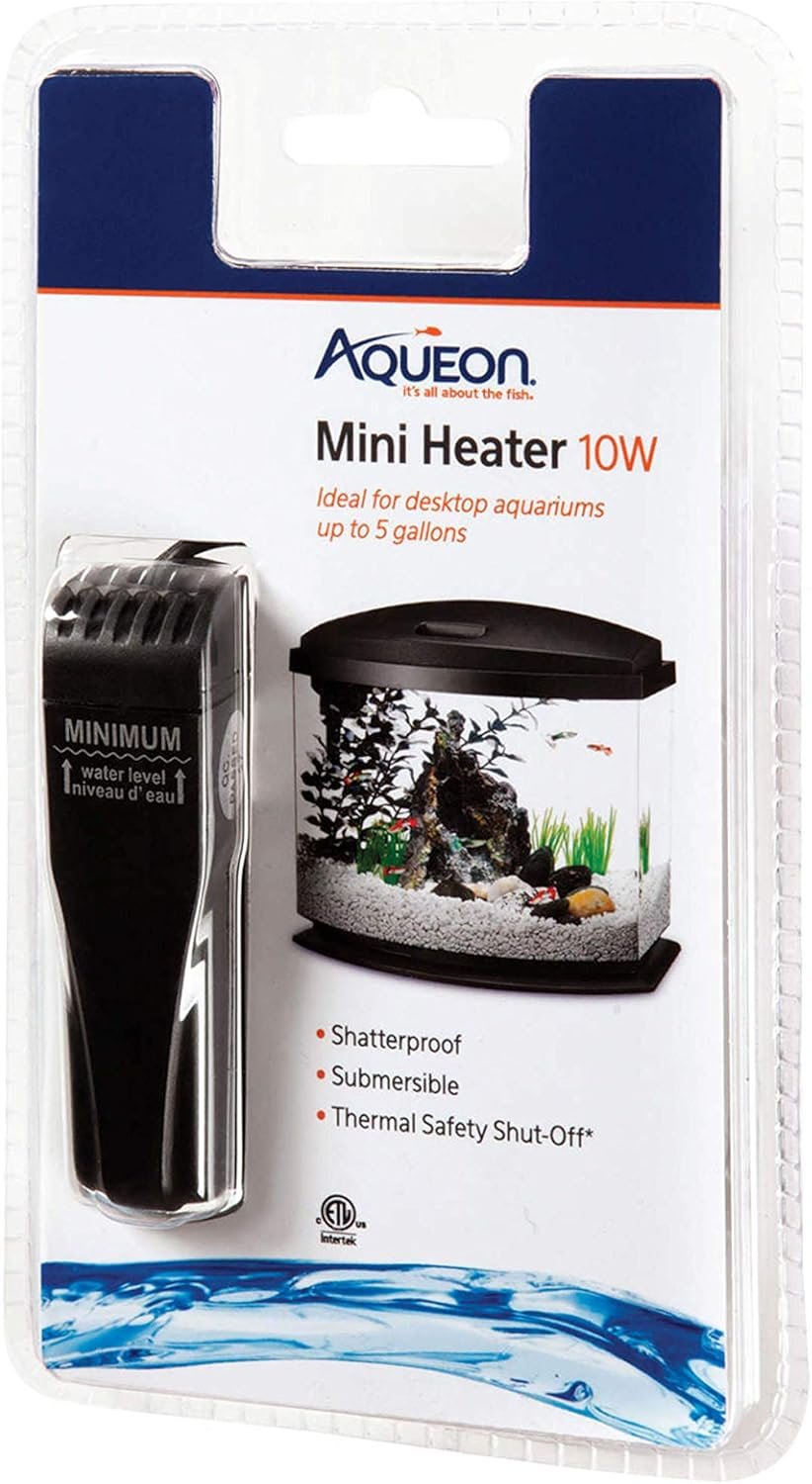 Aqueon Aquarium Heater 5 Gallon, Mini Flat Submersible, 10 Watts | 5 gallon fish tank heater with thermal safety shut-off, shatterproof housing, fits acrylic or glass aquariums