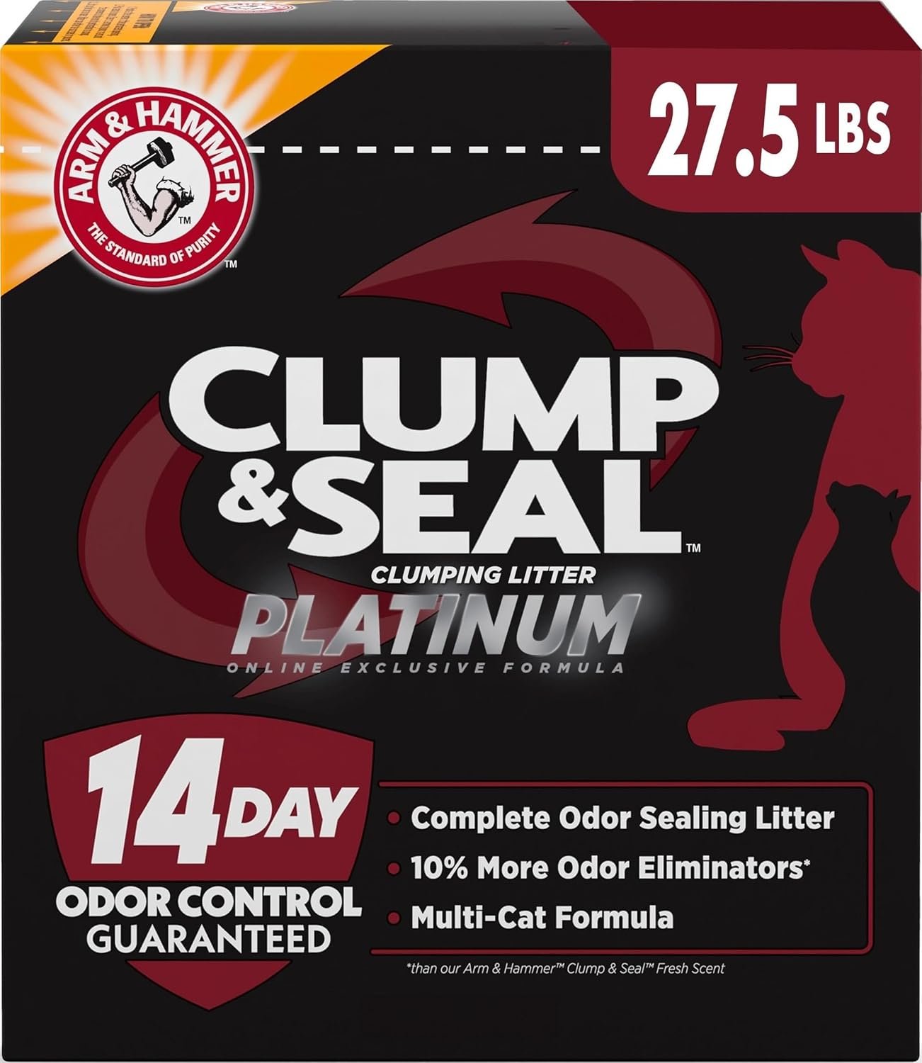 ARM & HAMMER Clump & Seal Platinum Clumping Cat Litter, Exclusive, 27.5 Lbs | Clumping Litter, Rock-Hard Clumps, Baking Soda Odor Eliminators, 14-Day Odor Control