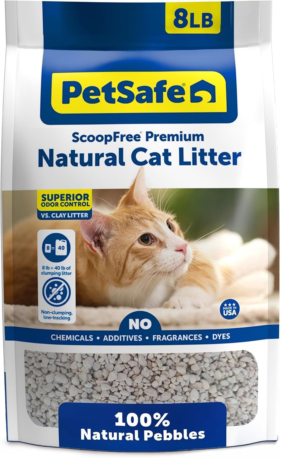PetSafe ScoopFree Premium Natural Cat Litter, 8 lb Bag | Non-Clumping Cat Litter, 30+ Day Odor Control, No Chemicals, Additives, Dyes or Fragrances, Use with Any Litter Box