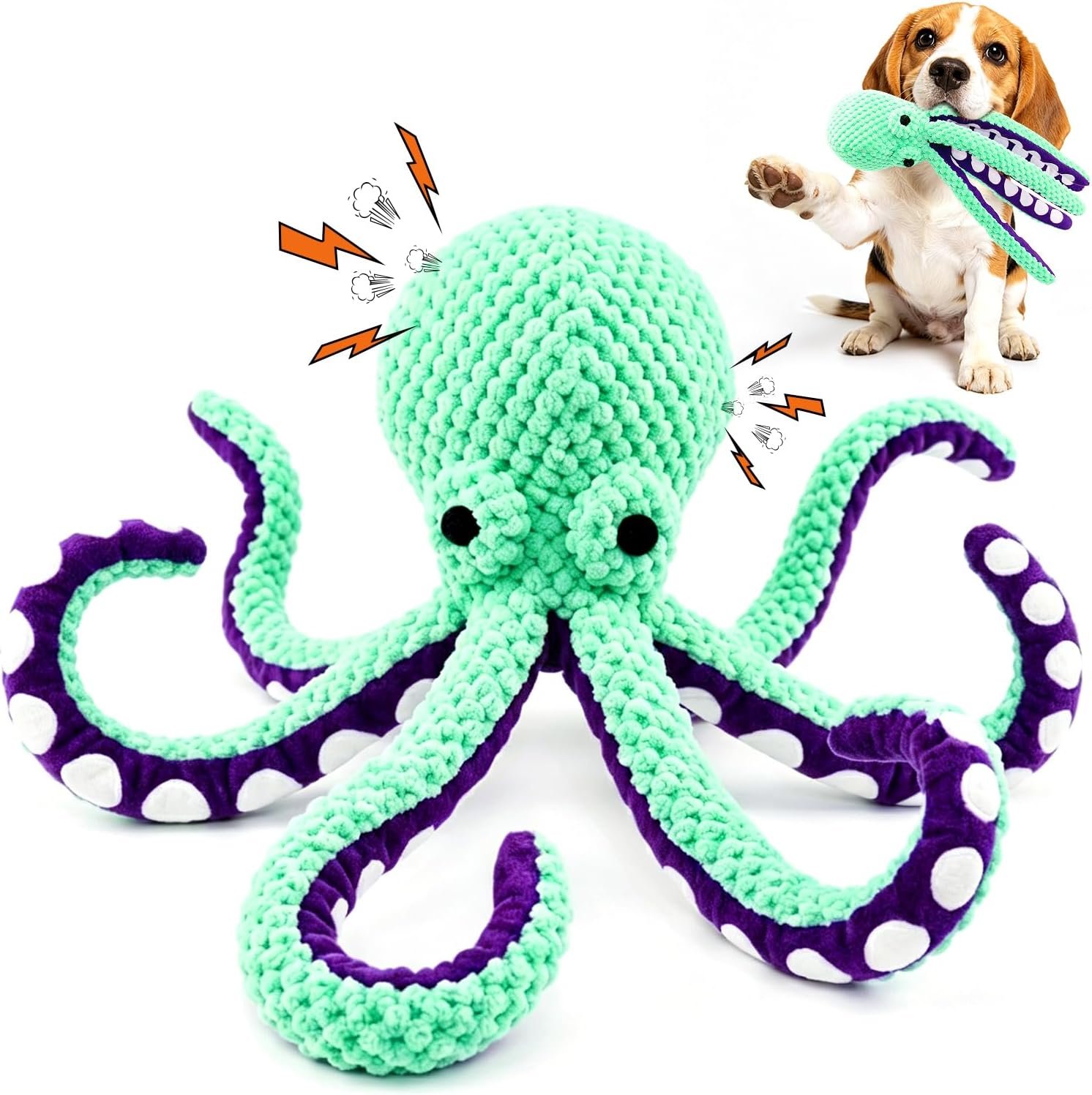 Fuufome Octopus Squeaky Dog Toys for Puppy, Small and Medium Large Breed | Tough Soft Fabric, Interactive Daily Companionship, Tug of War Doggie Toy, Training Reward, Birthday Gift