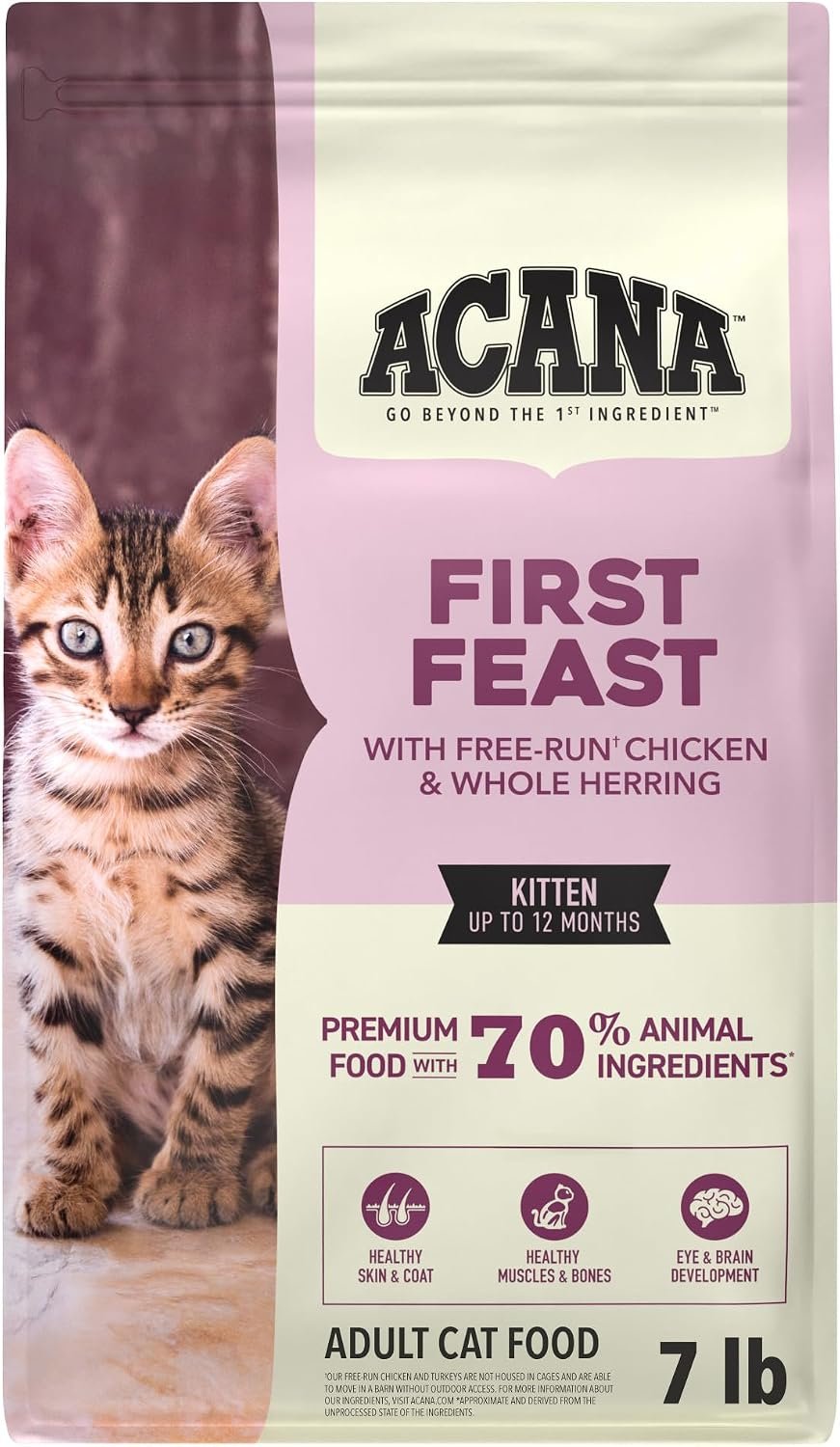ACANA Dry Cat Food for Kittens First Feast Chicken and Fish 7lb Bag | Fresh or Raw Ingredients, Grain Free, High Protein, Made in the USA, Omega-3 Fatty Acids, Heart Health, Free-Run Poultry