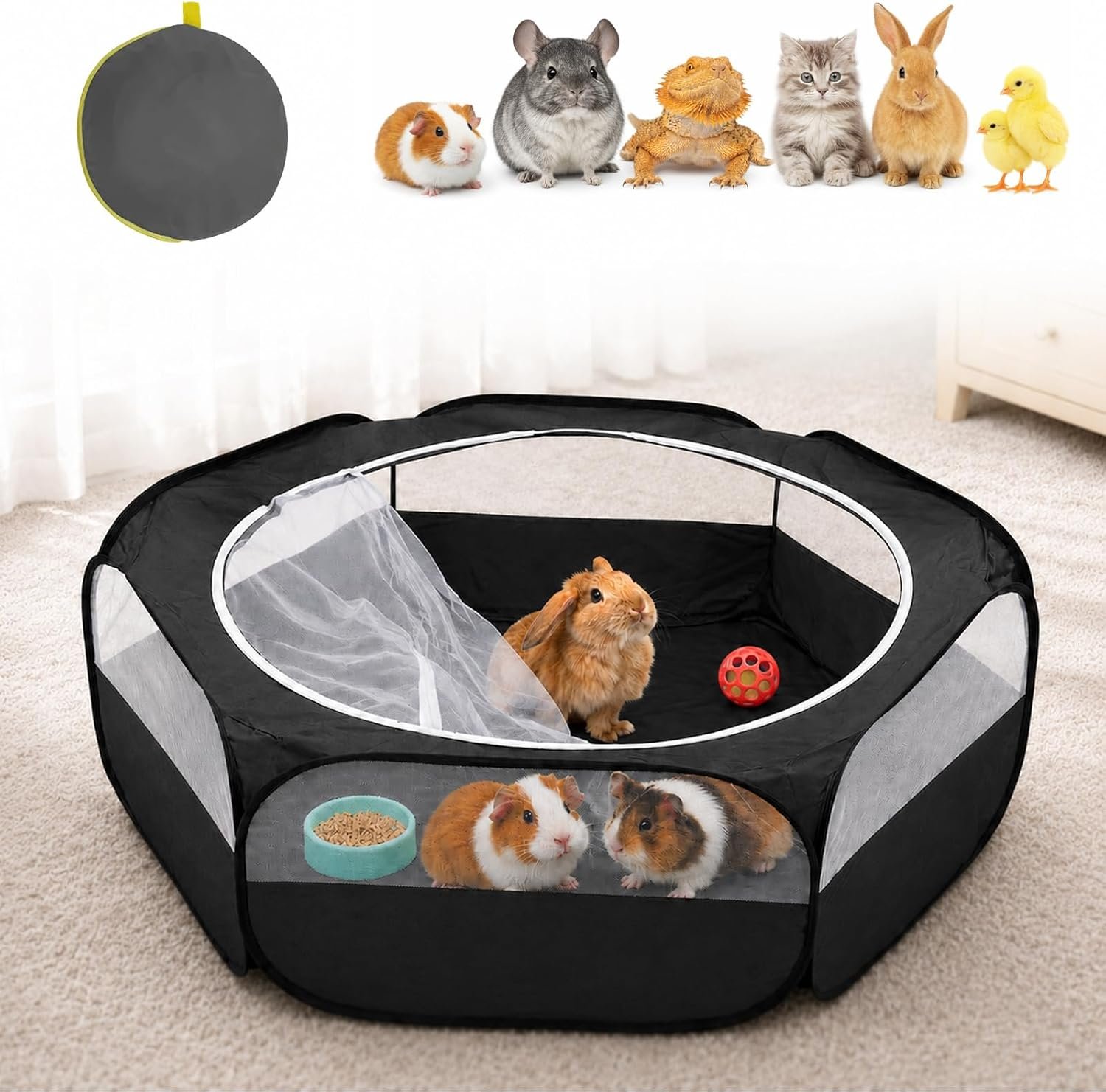 Amakunft Small Animal Pop-Up Playpen with Mesh Cover, 47” x 23.6” x 15” Chicken Brooder Box, Play Pen Indoor Outdoor for Guinea Pigs, Bunny, Rabbits, Ferrets, Chinchillas, Kittens