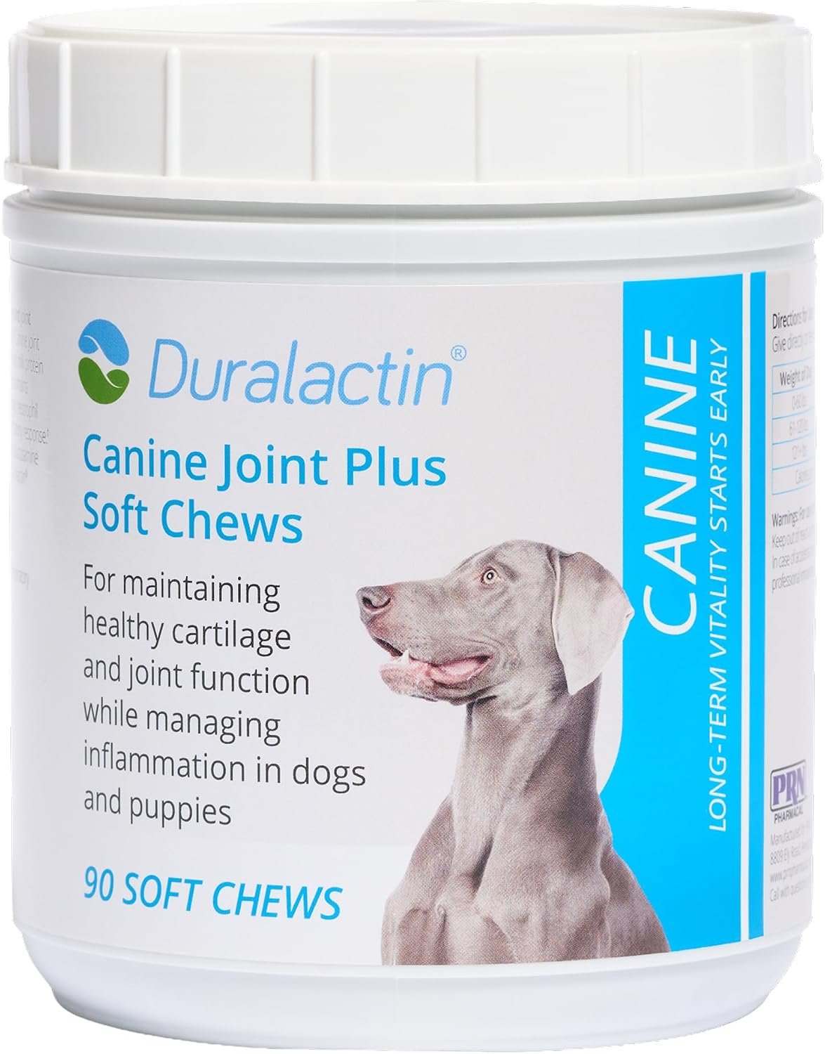 PRN Pharmacal Duralactin Canine Joint Plus Soft Chews, 90 Count | Joint & Mobility Support for Dogs with 1,500 mg MicroLactin, Glucosamine, MSM & Omega-3s in Tasty Soft Chews
