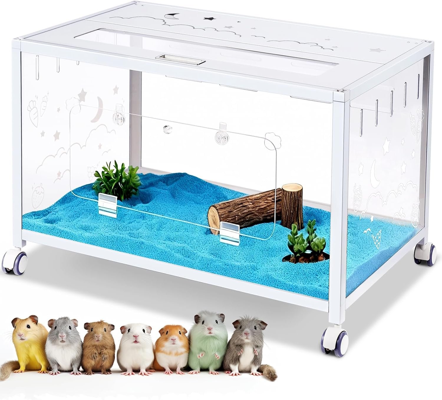 Large Hamster Cage Guinea Pig Cage Habitat, Metal Frame with Acrylic Transparent Viewing, Small Pet House Habitat for Small Animal Dwarf Syrian Hamster Hedgehog Gerbil