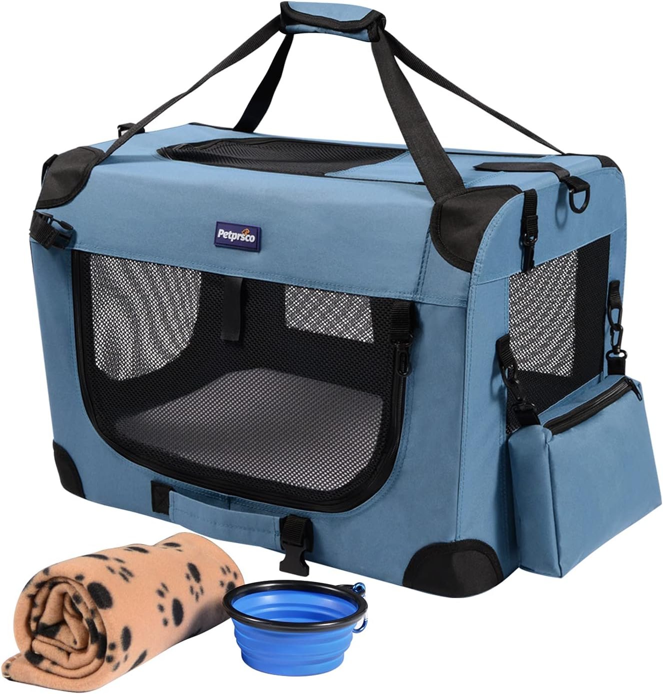 Petprsco Portable Collapsible Dog Crate, 24″ Soft Dog Crate for Car Travel