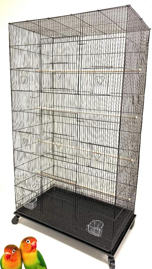 55″ X-Large with 3/8-Inch Tight Bar Spacing for Multiple Flight Small Size Bird Aviary Budgie Canary Finches Breeding Home Cage with Removable Rolling Stand