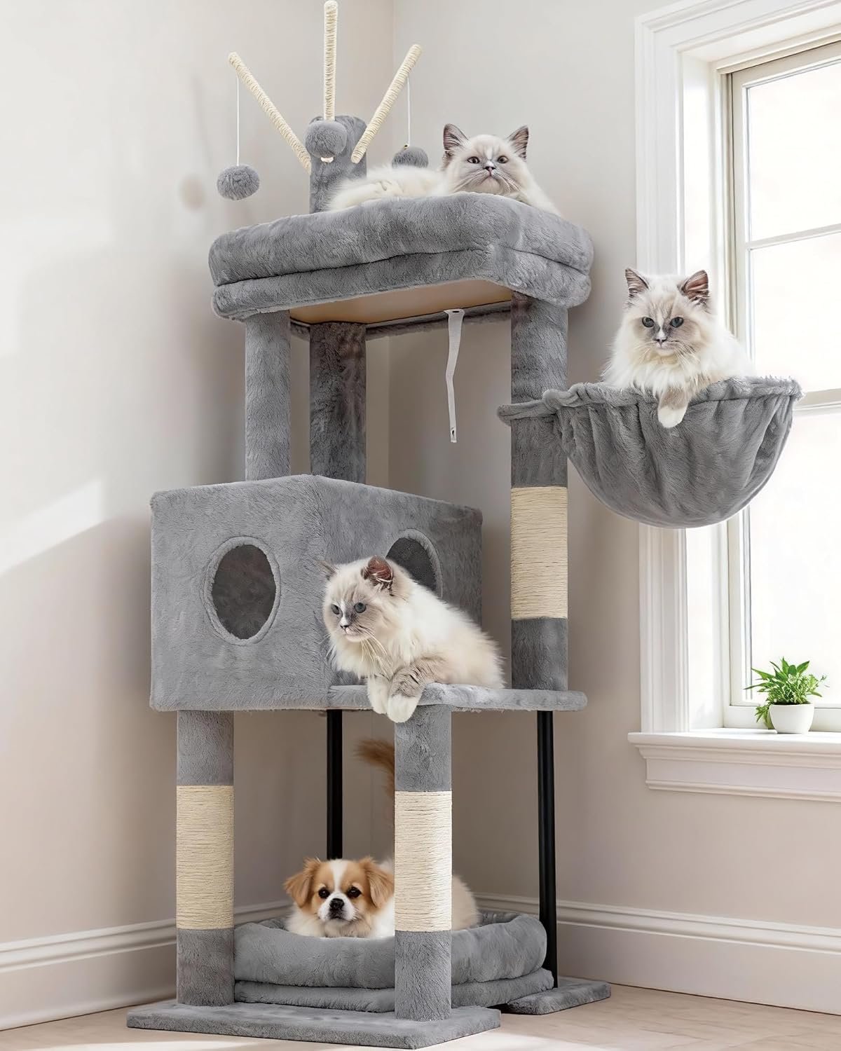Heybly Cat Tree, 45.3″ Cat Tower for Indoor Cats with Large Perch HCT202SW