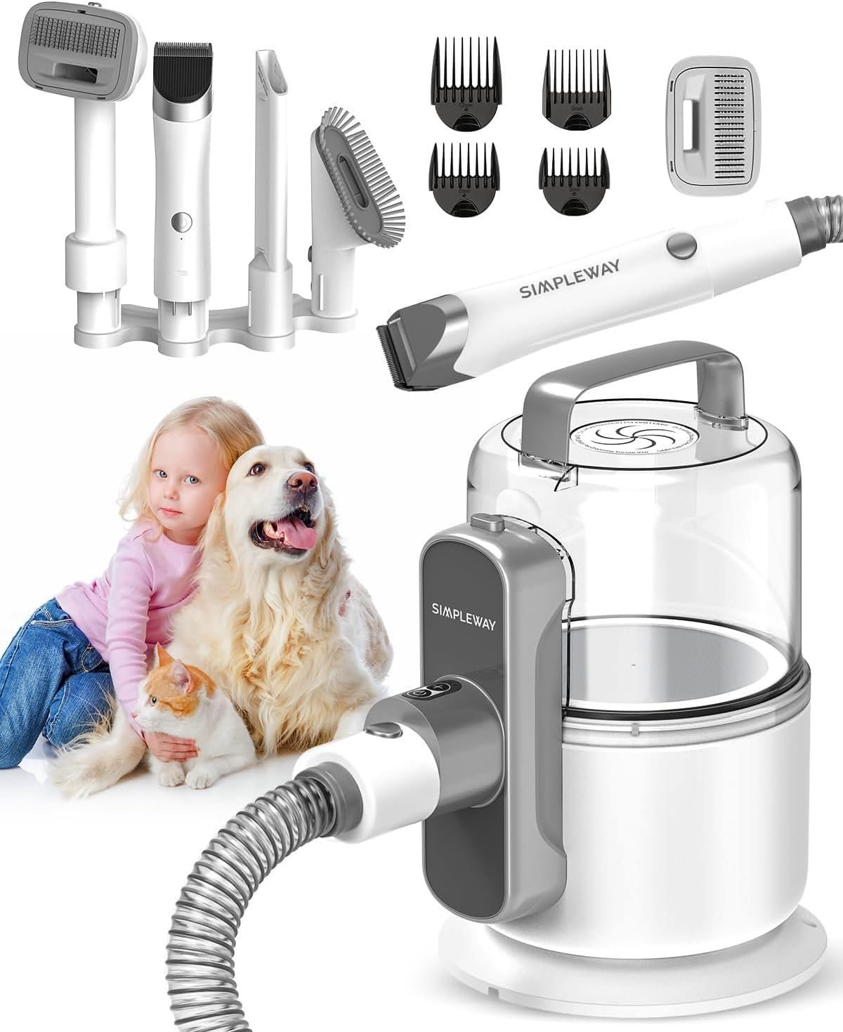 Dog Vacuum Grooming Kit for Shedding: Professional Hair Clippers Pet Groomer – Strong Suction Cleaner Deshedding Tool