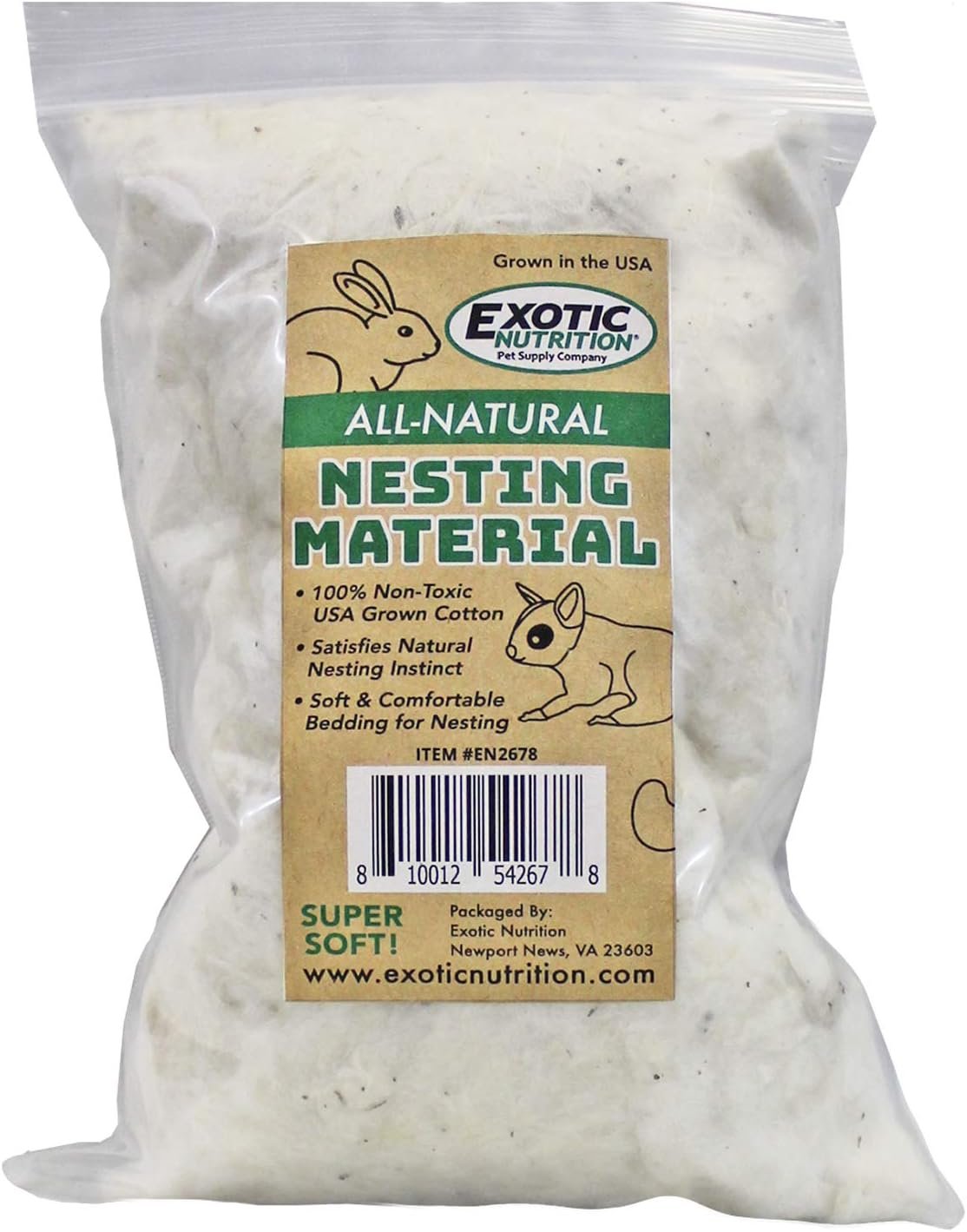 Exotic Nutrition All-Natural Nesting Material (4 oz.) – 100% Cotton Eco-Friendly Animal Bedding – for Sugar Gliders, Squirrels, Hamsters, Rabbits, Wild Birds & Wildlife