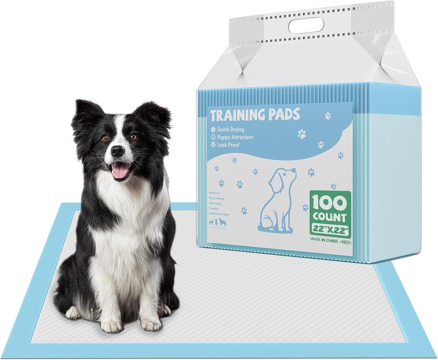 DUMOS 100 Count Puppy Dog Pads, Disposable Dogs Potty Pee Training Pads | 6-Layer Super Absorbency, Disposable Pet Leakproof Quick Drying, 22″×22″× Regular Size
