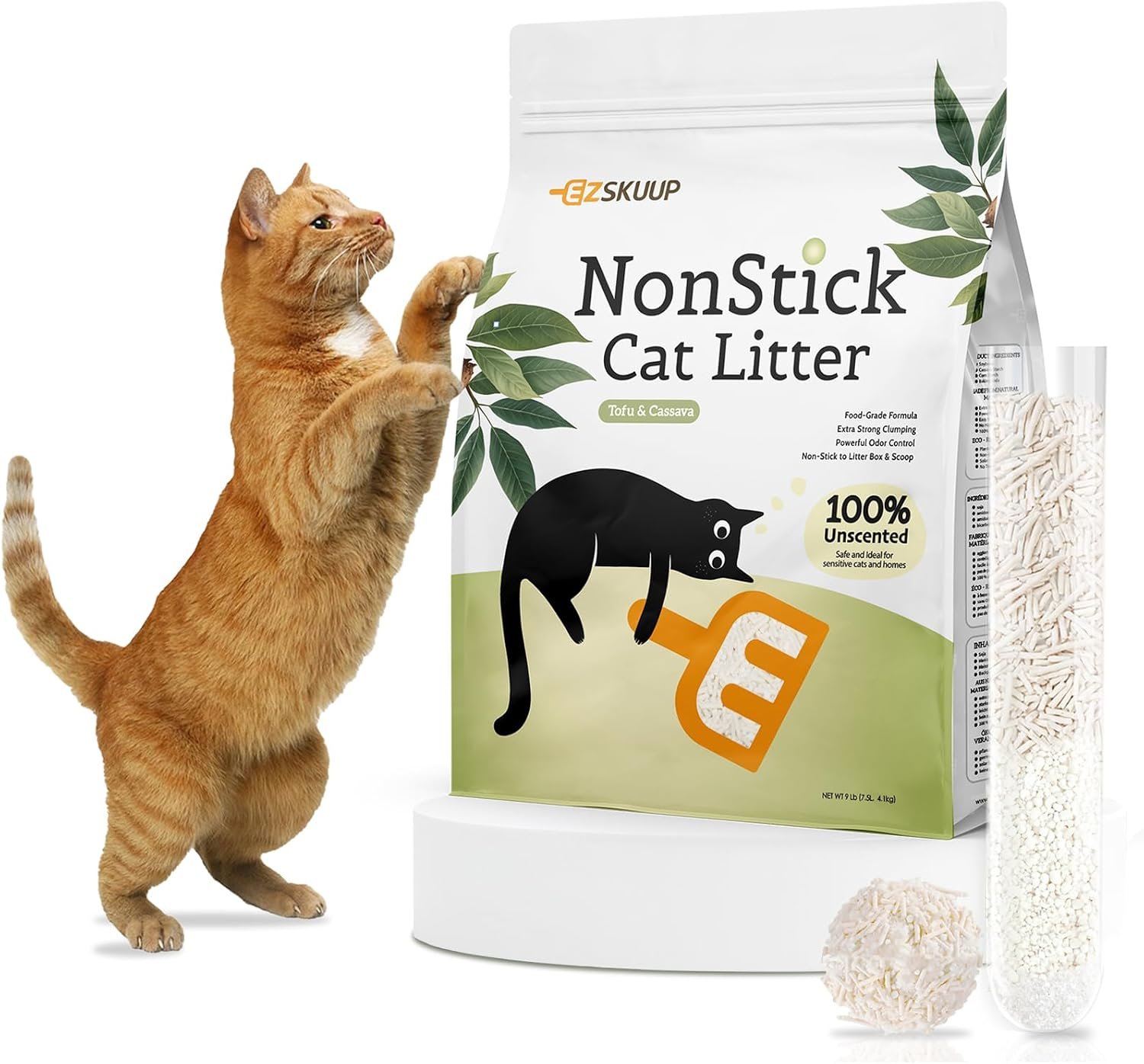 Non-Stick Ultra Clumping Tofu Cat Litter with Tapioca, Odor Control Low Tracking Kitty Litter Pellets, Plant-Base Natural Ingredients Cat-Litter, Last Twice as Long as Clay Litter, 9lbs X 1Pack