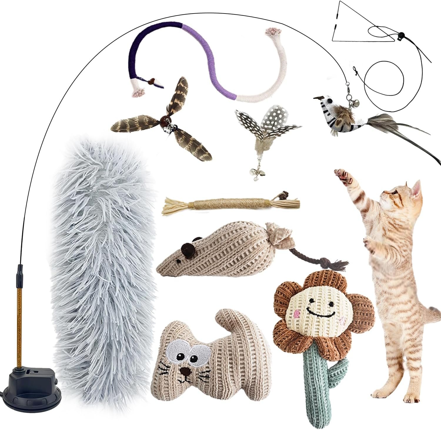 7-in-1 Kitten Toys for Indoor Cats with Washable Adhesive Suction Cup, Hanging Interactive Cat Toys, Silvervine Stick and Sisal Chew Rope Catnip Teething Toy for Bored Kitten