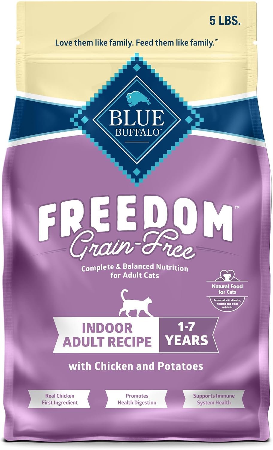 Blue Buffalo Freedom Chicken Adult Grain-Free Indoor Dry Cat Food, 5 lb | Supports Healthy Digestion, Antioxidant-Rich LifeSource Bits