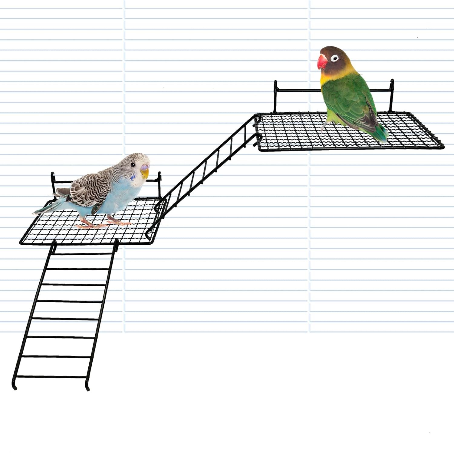 BNOSDM 4 PCS Bird Perches Platform, Stainless Steel Grid Platform for Parakeet Parrot Stand with Climbing Ladder Bird Cage Accessories for Small to Large Birds (Black)