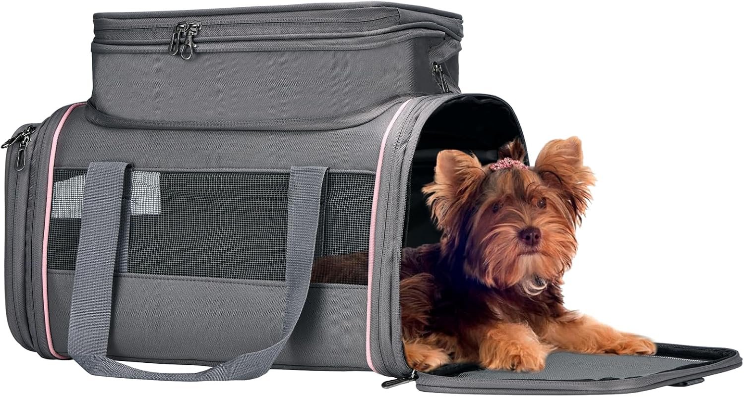 Airline Approved Pet Carrier – Soft-Sided Dog & Cat Travel Bag with Expandable Space and Safe Design (Grey)