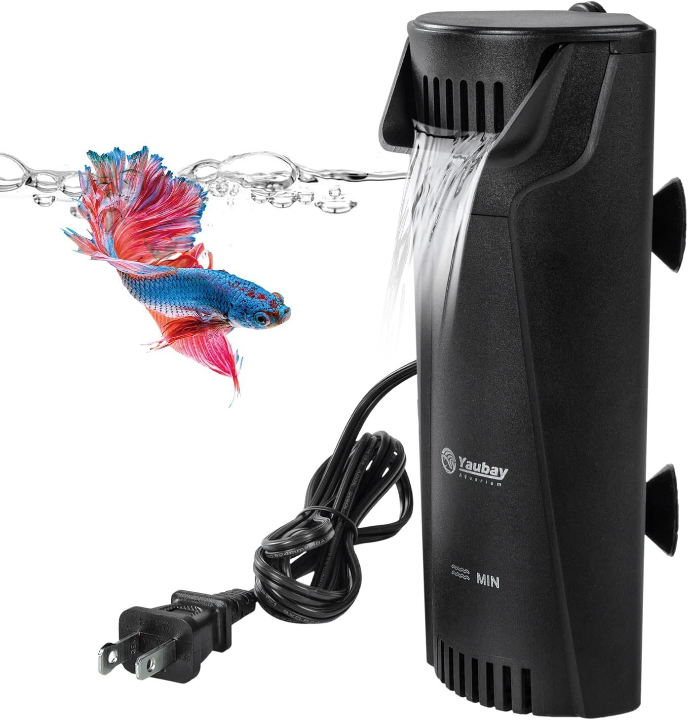 Yaubay Quiet Internal Aquarium Filter, 3-Stage Bio-Filtration Low-Level Waterfall Small Power Filter with Protective Grate for Up to 10 Gallon Fish Turtle Shrimp Tank Filtration (Filter) (Filter)