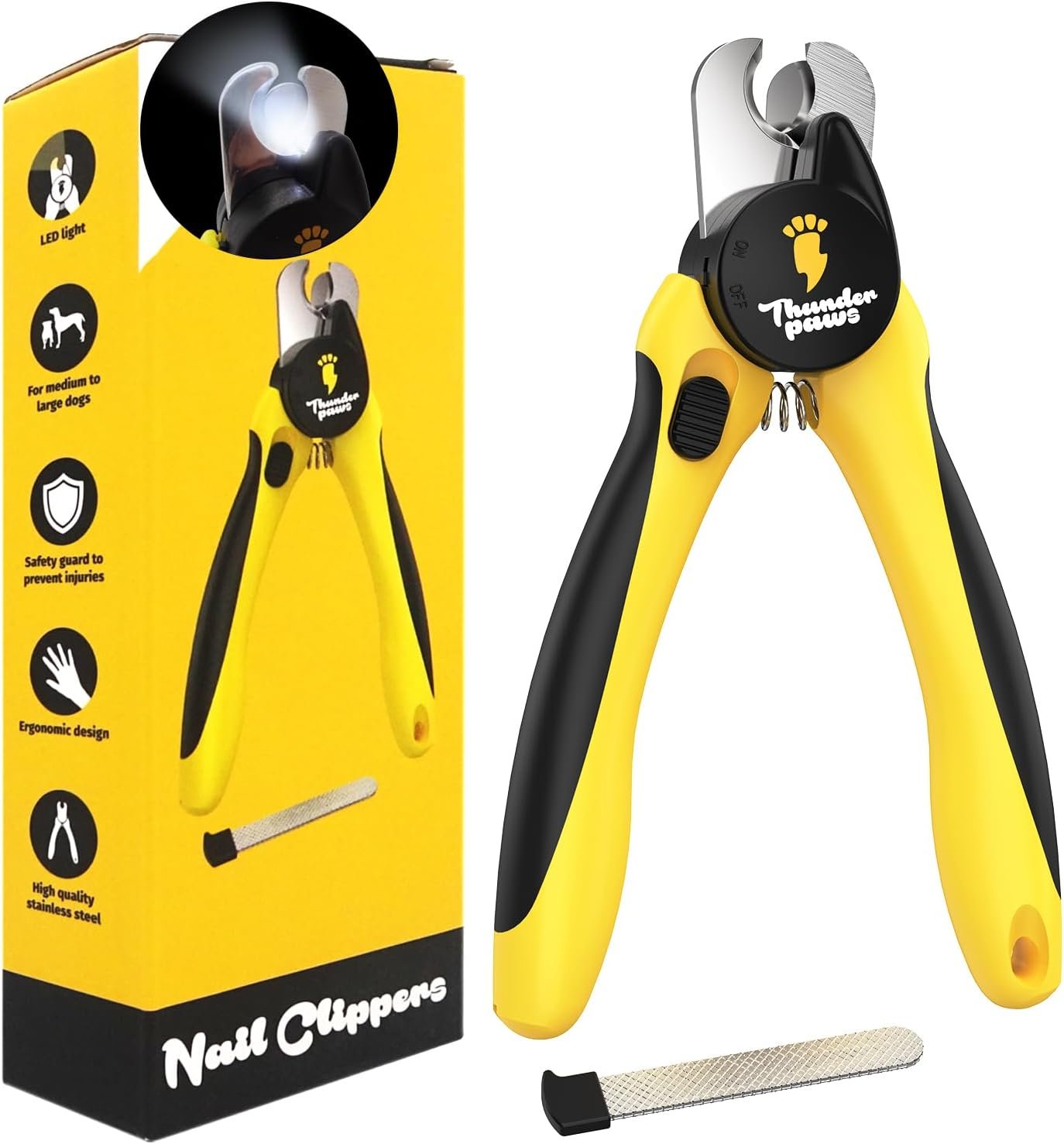 LED Dog Nail Clippers with Light Illumination | Nail Trimmers for Dogs and Cats with Protective Guard, Safety Lock and Nail File