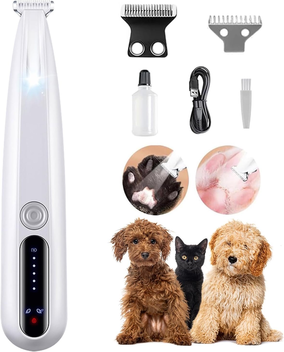 2026 New Pet Precision Trimmer, Dog Paw Trimmer with LED Light, Ultra Quiet | IP68 Waterproof, Dual-Speed Motor, Suit for Trimming Paw, Ear, Face, Butt, Eyebrows, USB Rechageble